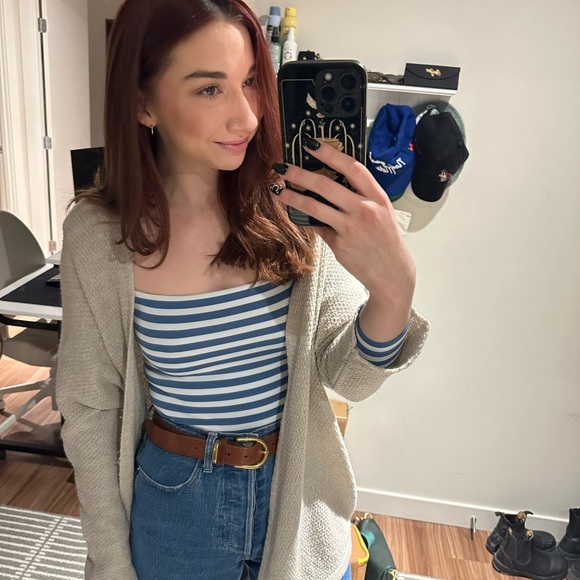 Babaton Blue and White Striped Bodysuit - Picture 1 of 4